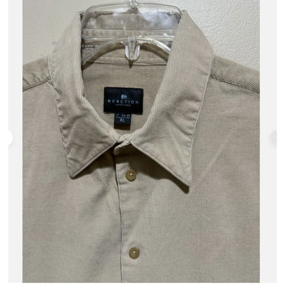 Kenneth Cole Mens XL Beige Corduroy Button Up Shirt Jacket Overshirt Shacket